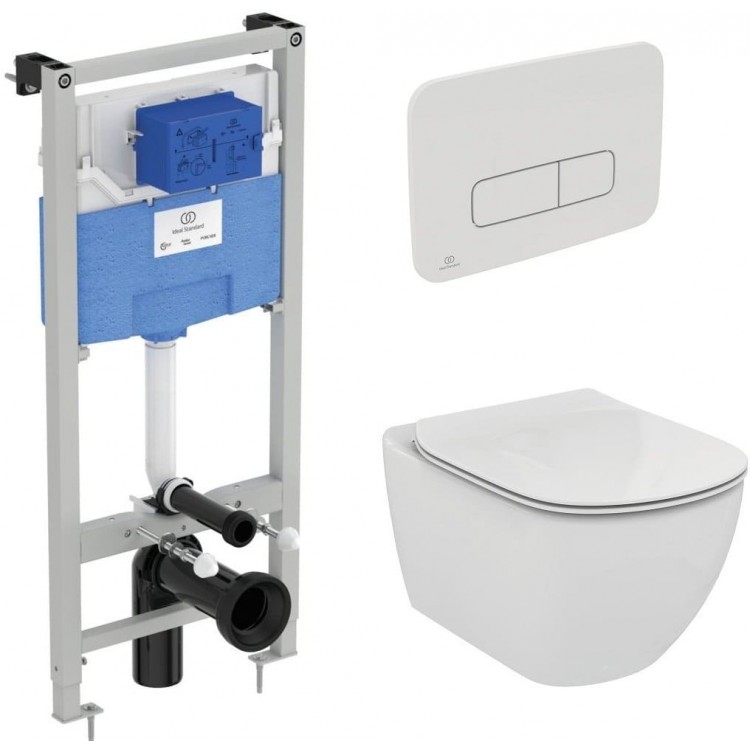 SET Унитаз подвесной с инсталляцией Ideal Standard Tesi Aquablade + клавиша Oleas M3